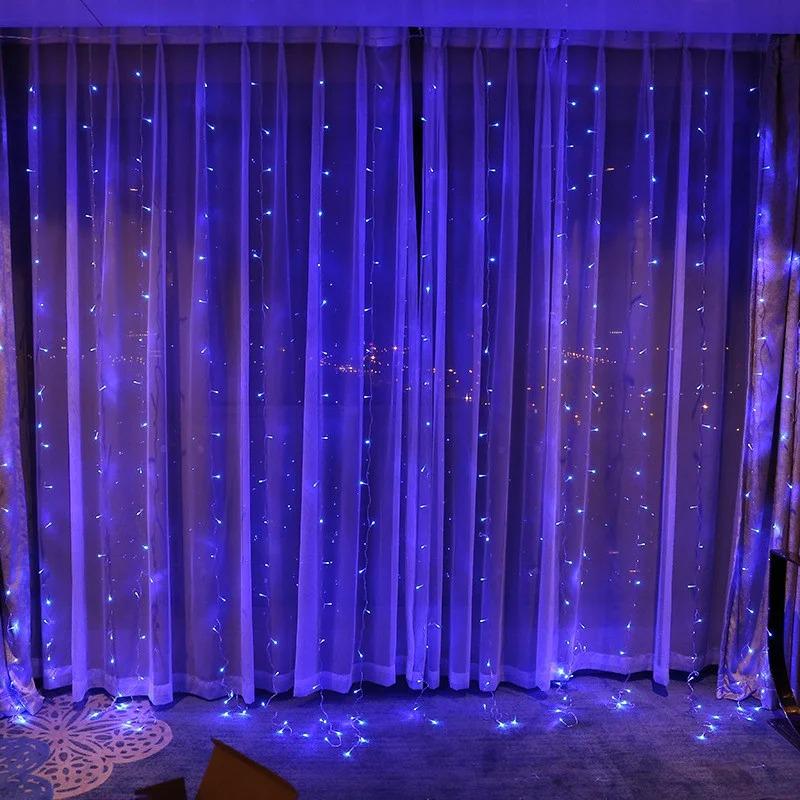 Светодиодная гирлянда штора 2х2 м 200 LED прозрачный провод 7 режимов + статический свет Синий