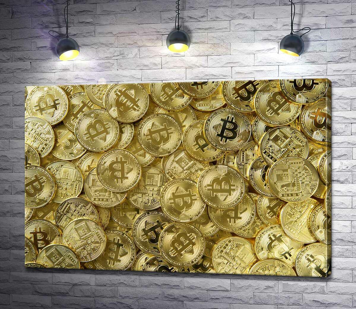 Картина ArtPoster Монеты биткоинов сверкают золотом 100x67 см Модуль №1 (003541)