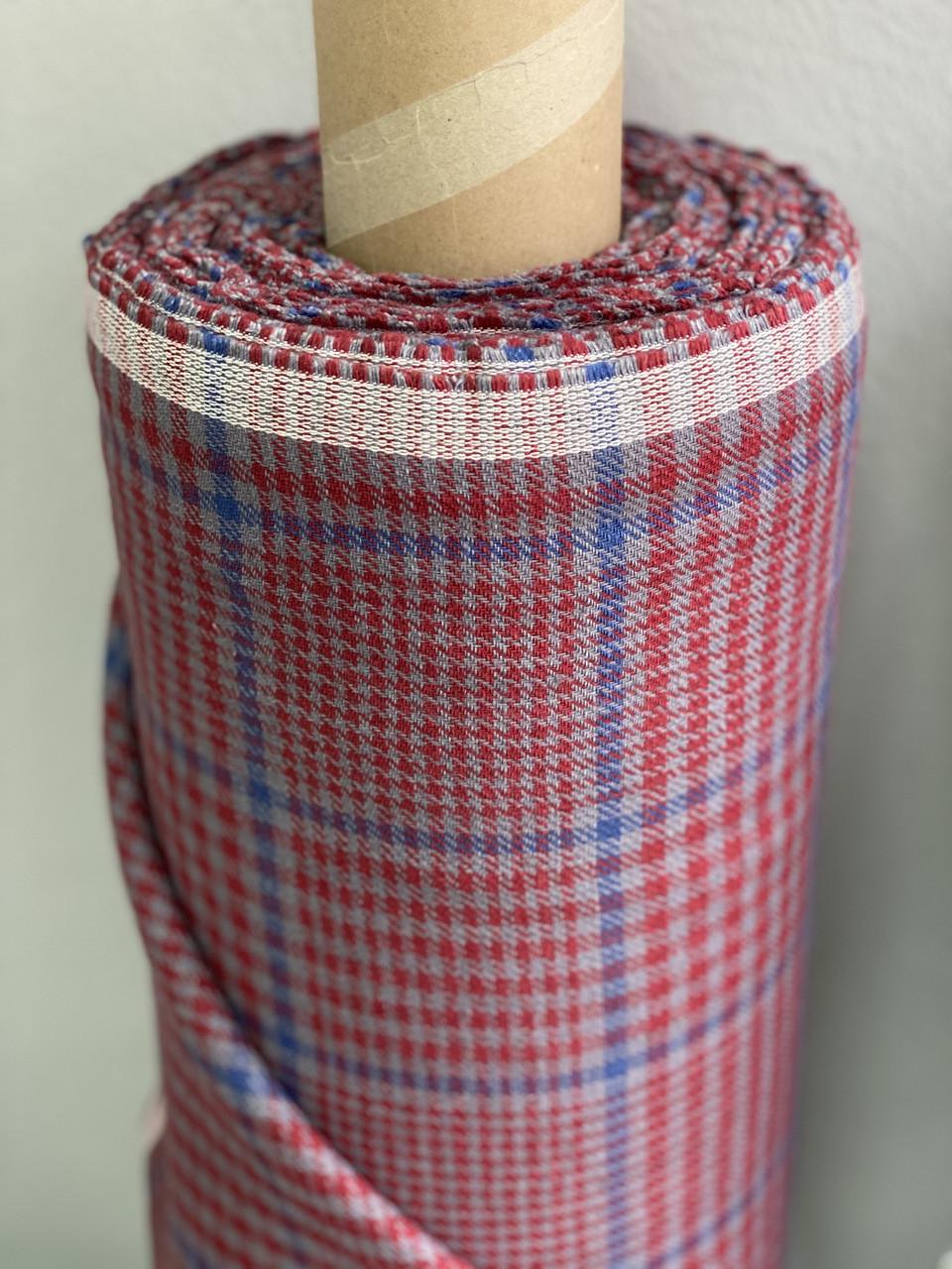 Ткань в клеточку LINEN PLUS 100% лен 145 см 3/2 Красный