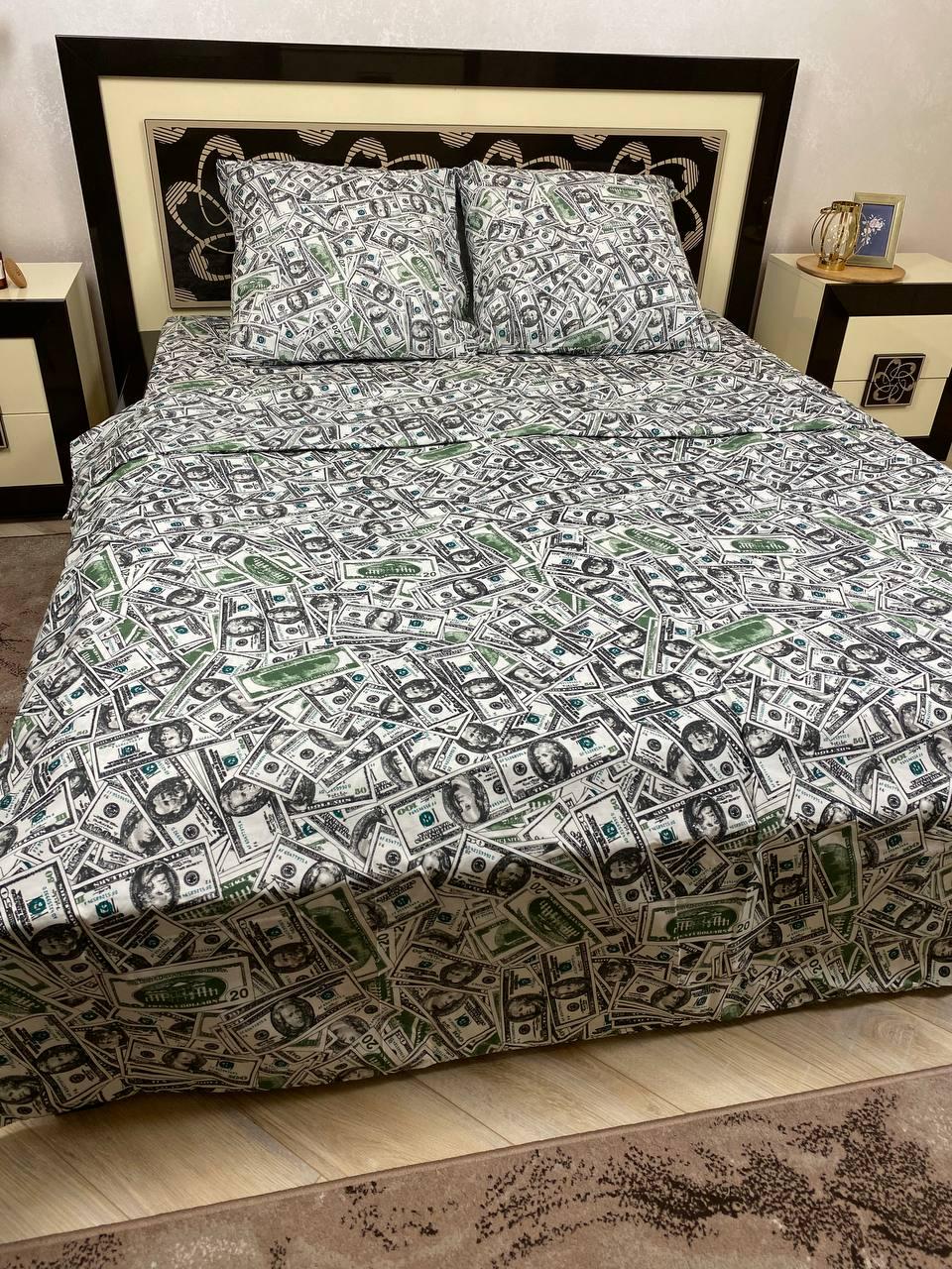 Комплект постільної білизни Долари бязь простирадло на резинці двоспальний 160x200х20/70х70 см Білий (13749130)