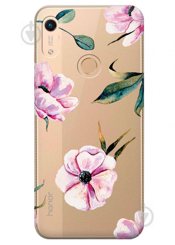 Прозрачный силиконовый чехол iSwag для Huawei Honor 8A с рисунком - Пионы (M1280)