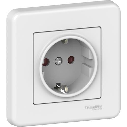 Розетка Schneider ElectricLeona с заземлением из защитными шторками Белый (LNA2900221)