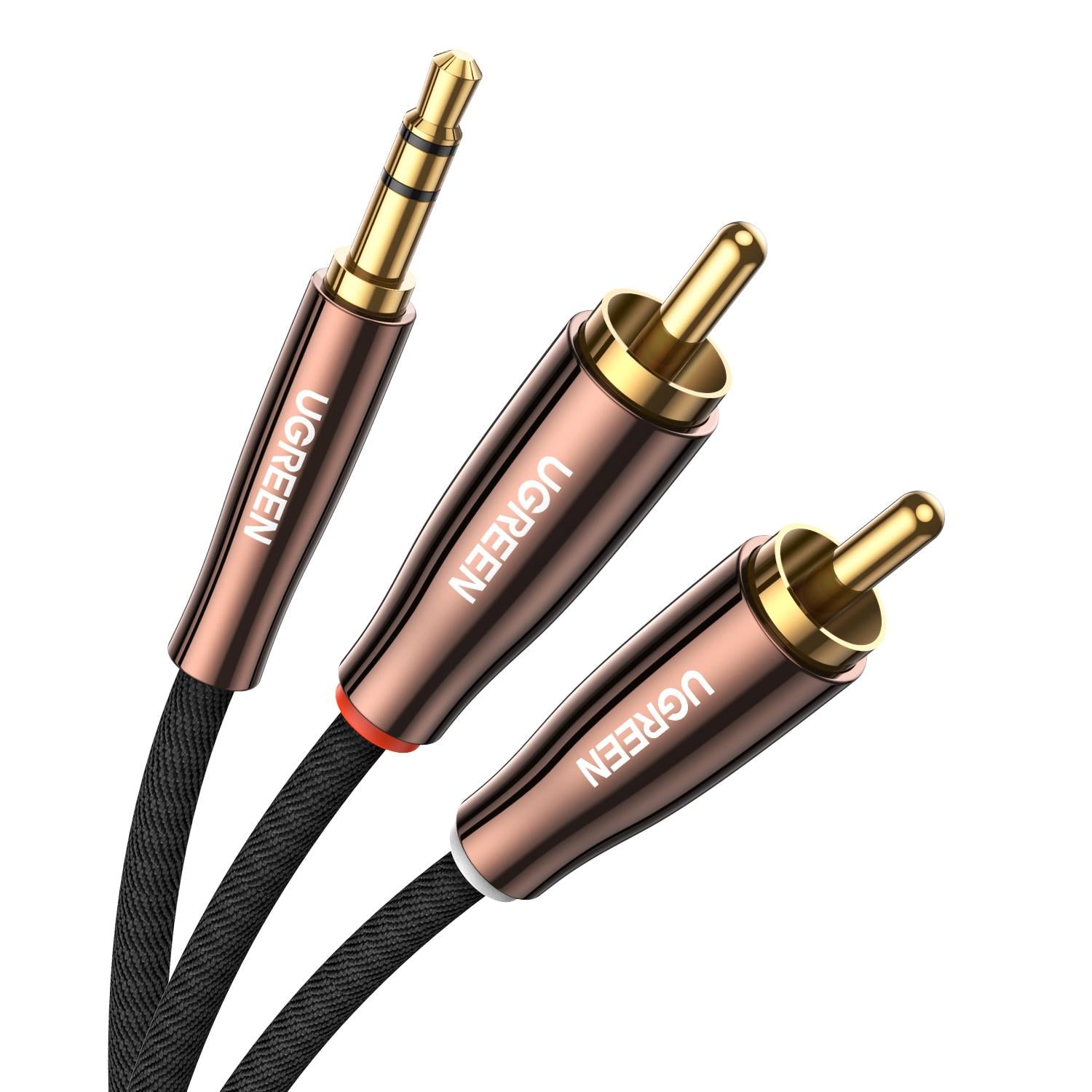 Кабель аудио UGREEN AV170 Jack 3,5 мм на 2 RCA Male HiFi Copper Case Braided Aux Cable 2 м Black (80847)