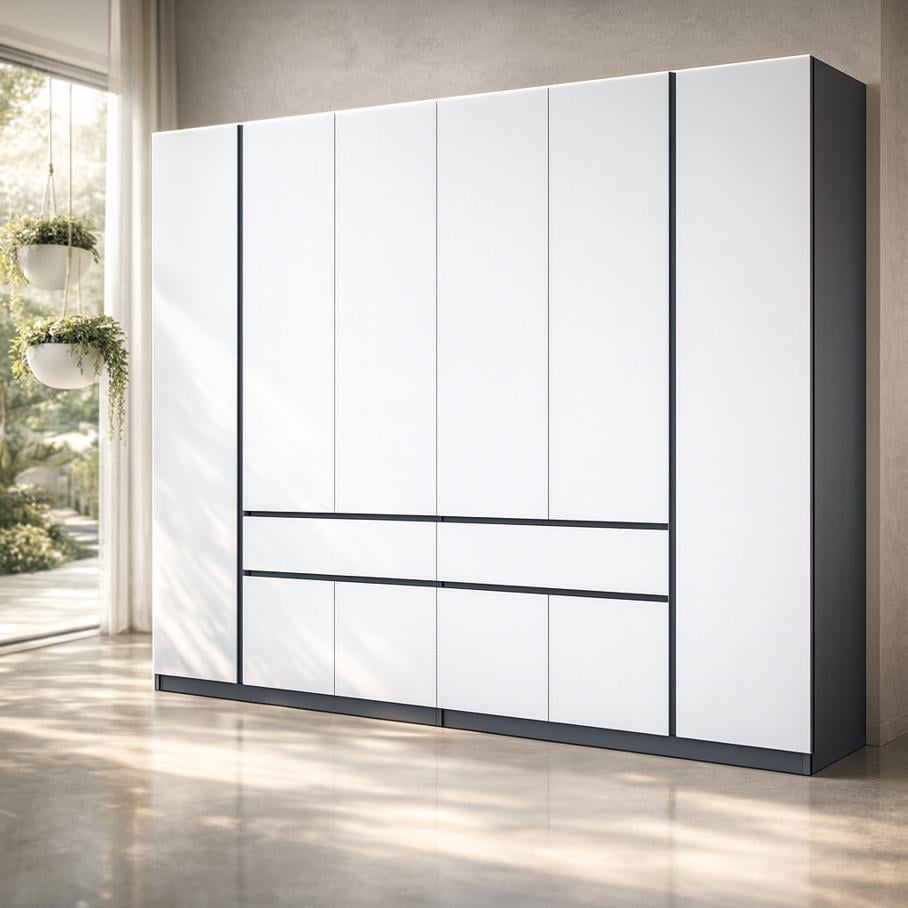 Шкаф Мастер Форм Брайт ДСП 21484 телескопические направляющие 2442х520х2000 мм Антрацитовый/Белый (21484)