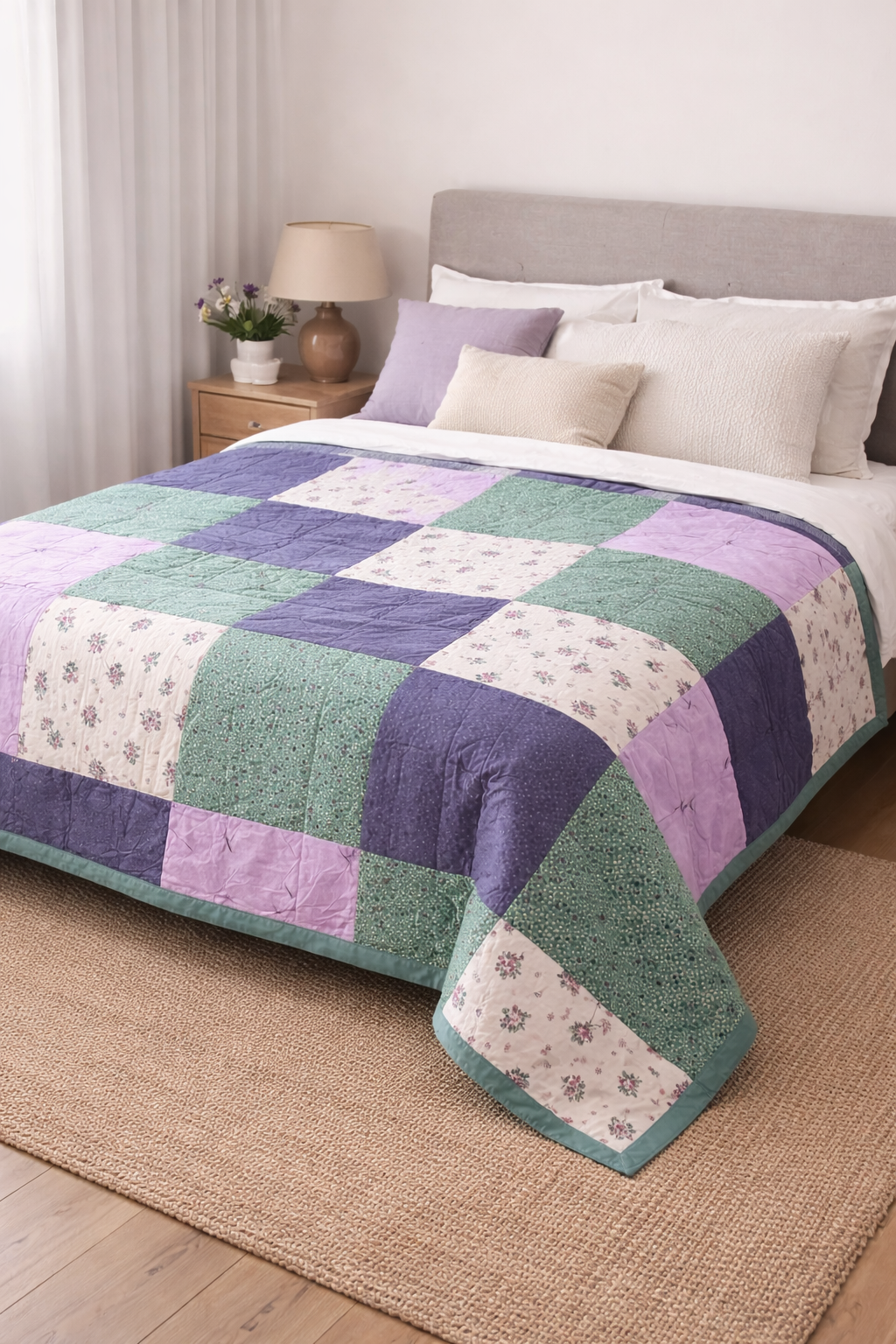 Покрывало пэчворк ручной работы 150х200 см. Садовая нежность