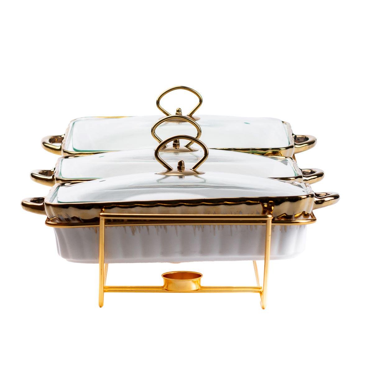 Мармит керамический на 3 секции по 1,5 л Золотой (4768)