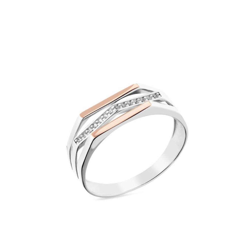 Кольцо дорожка с золотой пластиной с белыми камнями серебро 925 пробы золото 375 р. 16,5 (1678к)