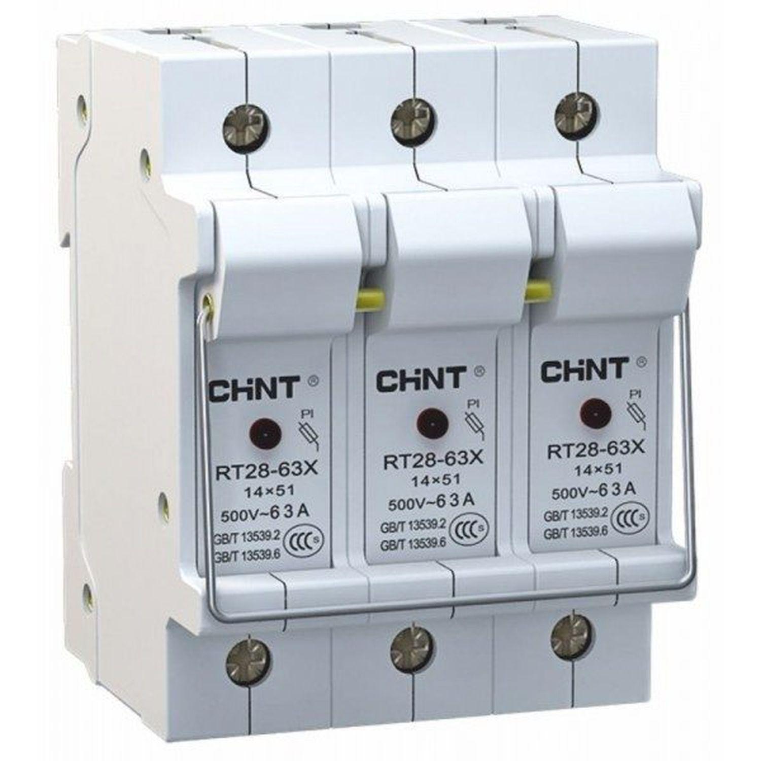Тримач запобіжника CHINT RT28-63X з індикацією 3P 63А 14x51 мм (520355)