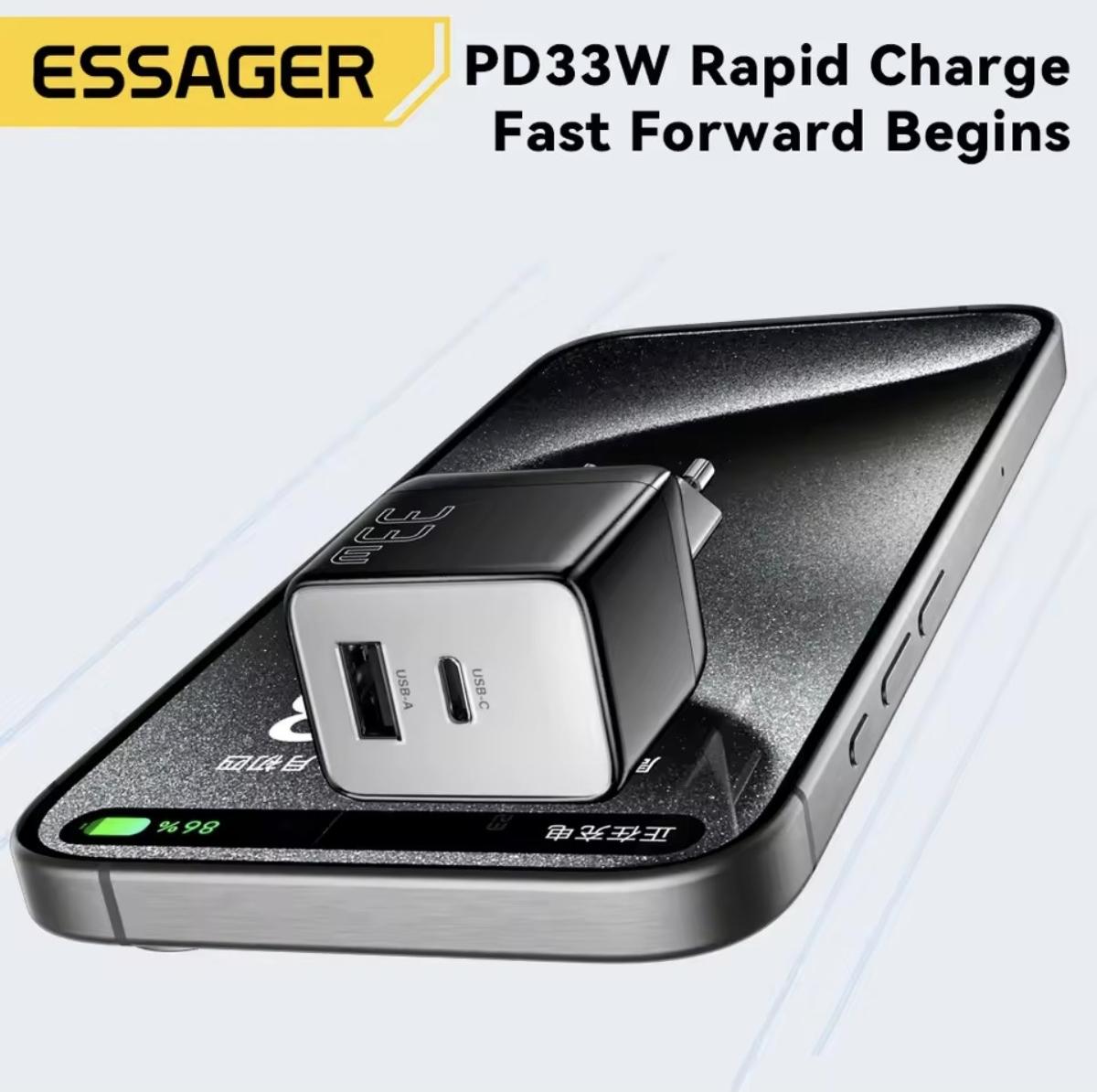 Зарядное устройство сетевое Essager 33W GaN QC/PD3.0 USB-C/USB-A (30632232) - фото 6
