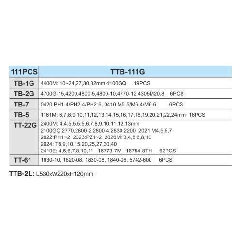 Набор инструментов Hans 111 пр. 6-гранный 1/4-1/2" (TTB-111G) - фото 3