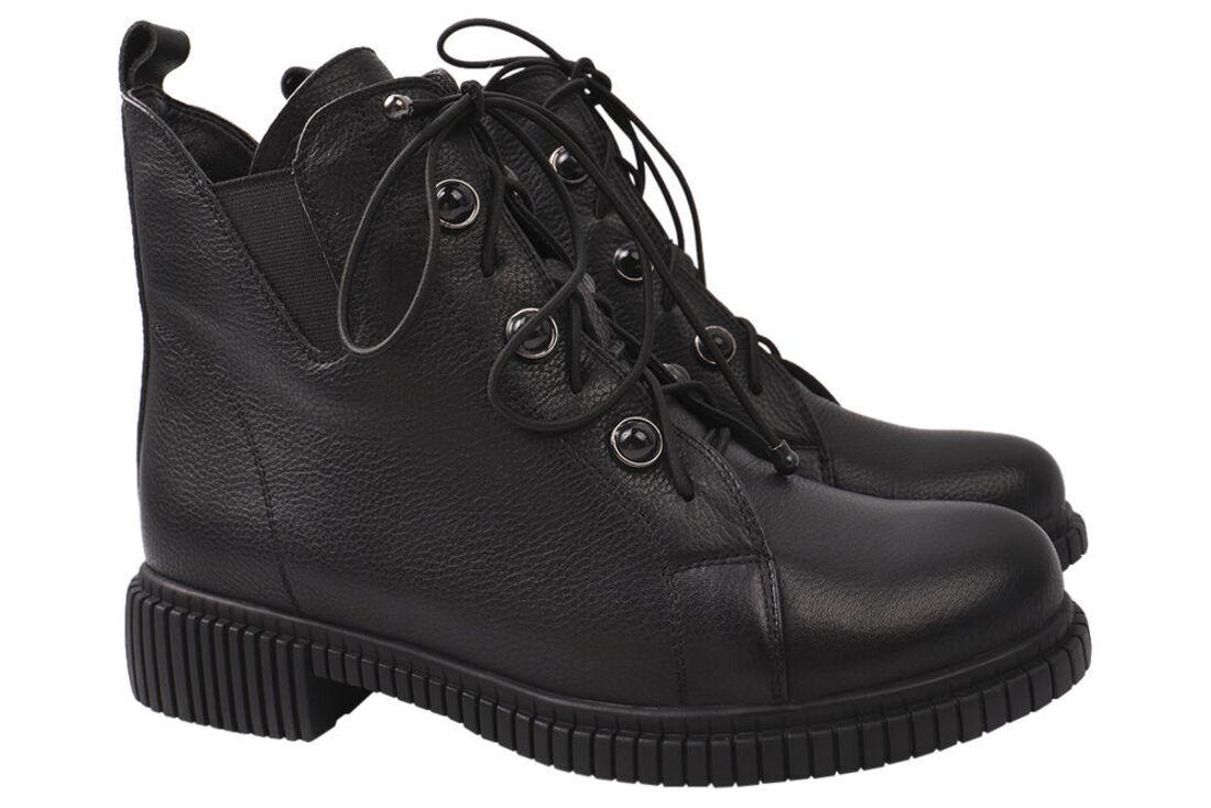 Ботинки женские Erisses из кожи на низком ходу на шнуровке р. 35 Черный (837-9/21DHC)