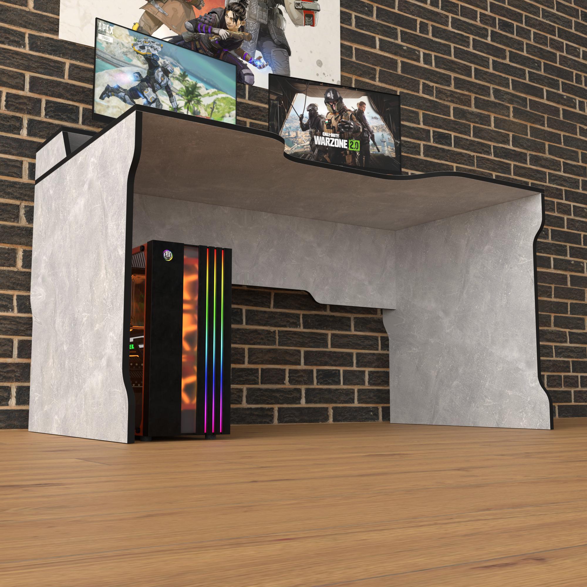 Стол геймерский эргономичный с надстройкой Zeus Rasin RS-22 из ЛДСП Индустриал-черный (RS-23) - фото 3 Стол геймерский эргономичный с надстройкой Zeus Rasin RS-22 из ЛДСП Индустриал-черный (RS-23) - фото 3