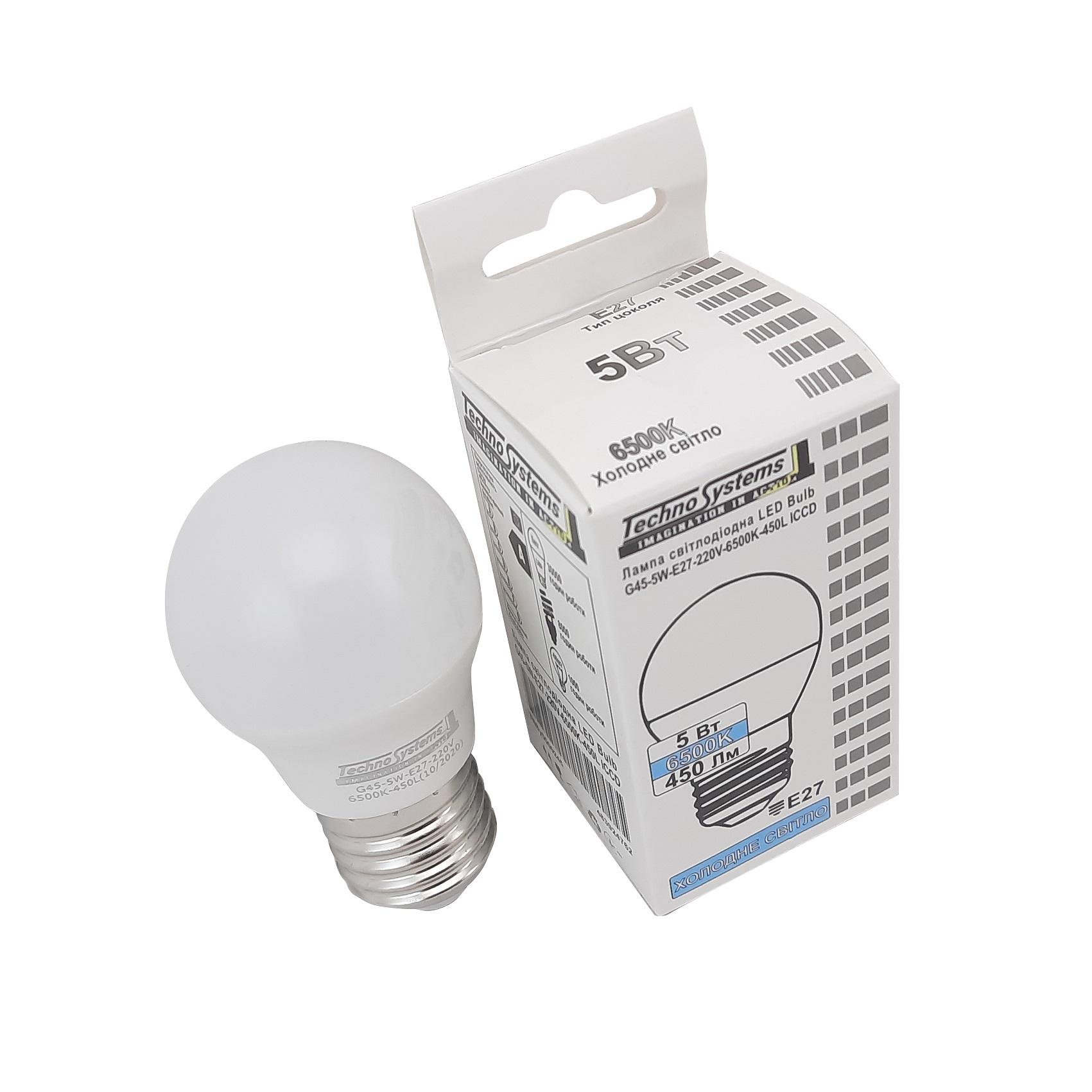 Лампа світлодіодна TechnoSystems LED Bulb G45 5Вт E27 6500К 450Лм ICCD (куля) TNSy5000245 - фото 6