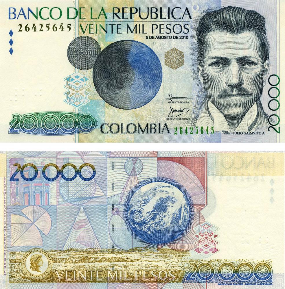 Коллекционная банкнота Колумбия 20000 песо 2010 UNC P454 (Б05537)