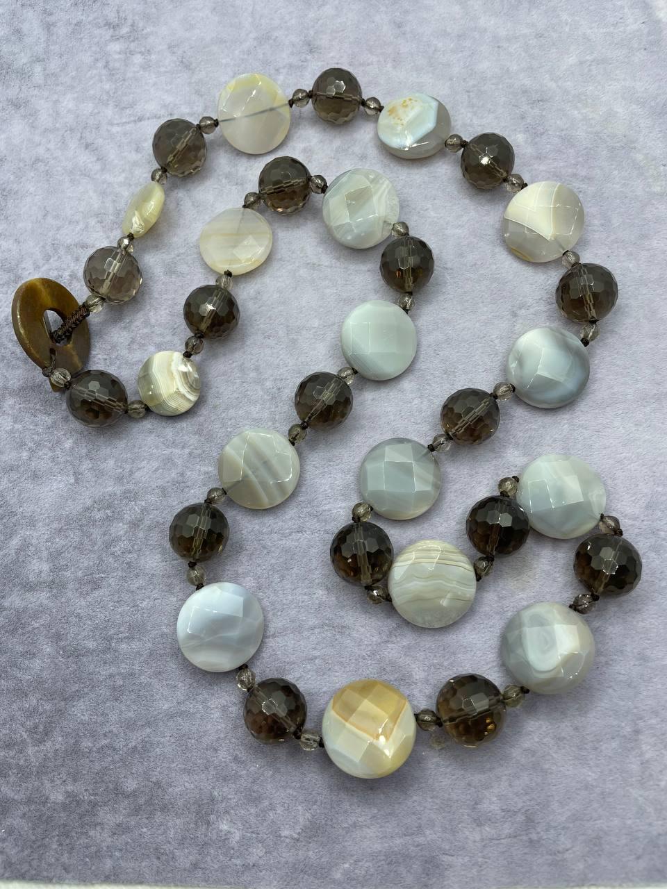 Бусы кварц агат 80 см Коричневый (738)