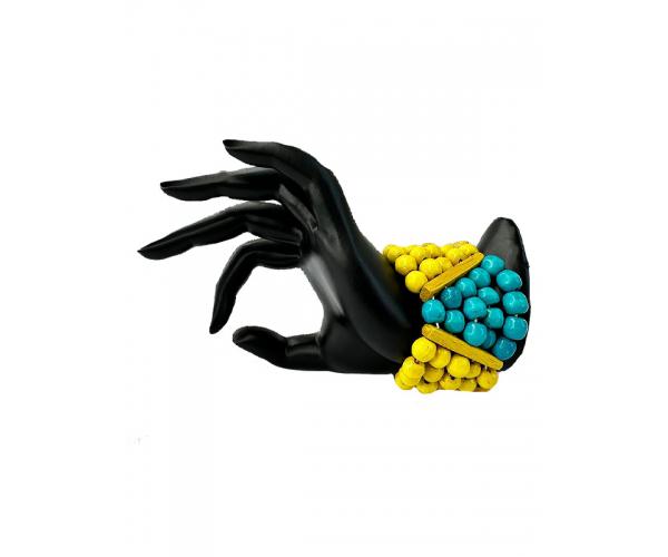 Браслет деревянный глидерный широкий Голубо-желтый