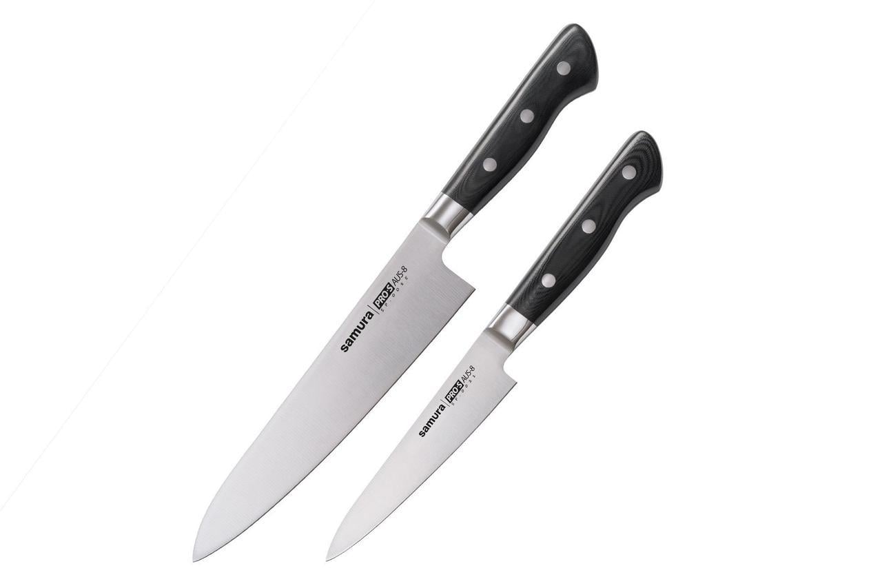 Набор кухонных ножей Samura Pro-S универсальный/шеф-нож G-10 58 HRC AUS-8 нержавеющая сталь 2 шт. Черный