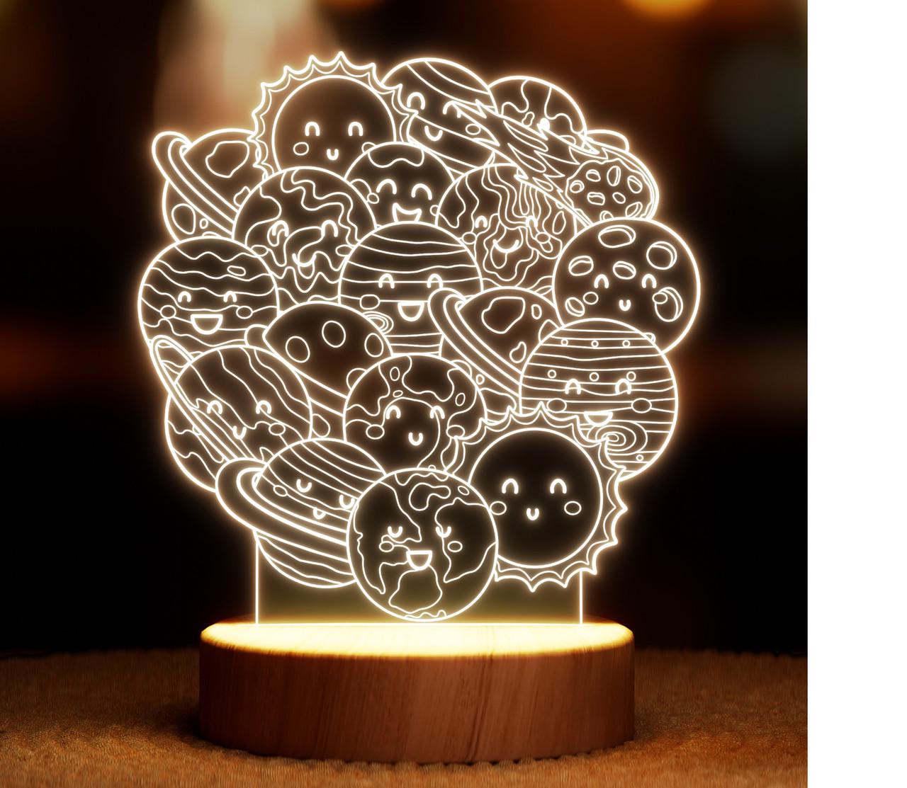 Ночник-светильник Lampic Планетокруг USB дерево/акрил 15х19 см Желтый (32377448)