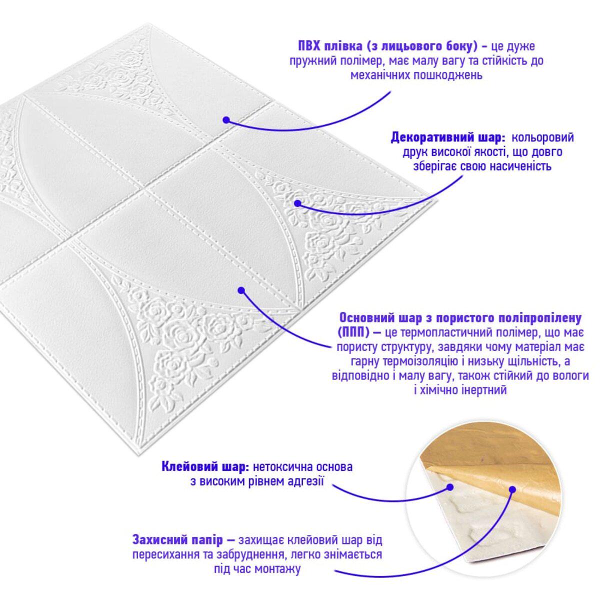 Панель 3D самоклеящаяся декоративная настенно-потолочная 700х700х4 мм (117 SW-00000234) - фото 2