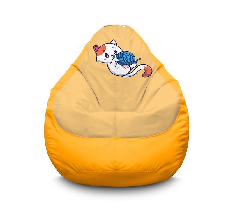 Крісло мішок iPuff Cute cat With Yarn Оксфорд XXL 90х125 см Жовтий
