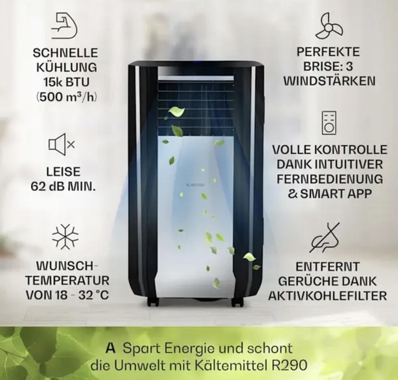 Кондиционер мобильный KLARSTEIN Max Breeze Smart 15000 БТЭ/час 4,4 кВт 95 м2 Черный (10035742) - фото 2 Кондиционер мобильный KLARSTEIN Max Breeze Smart 15000 БТЭ/час 4,4 кВт 95 м2 Черный (10035742) - фото 2