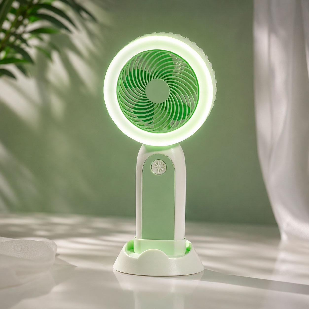Мини-вентилятор ручной Handheld fan аккумуляторный с подсветкой Салатовый (1011153-LightGreen-4)