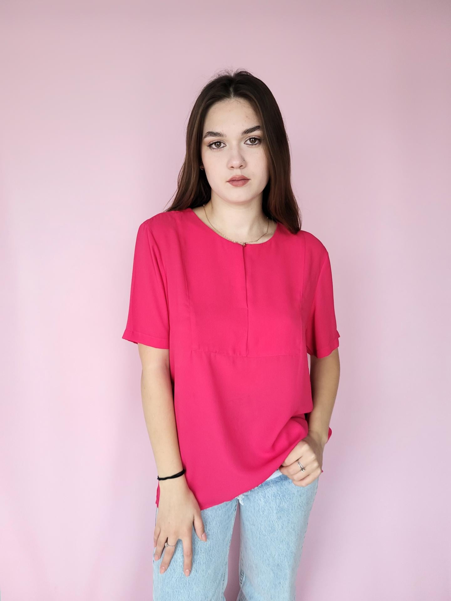 Блузка женская однотонная короткий рукава M&S L Малиновый (14172)