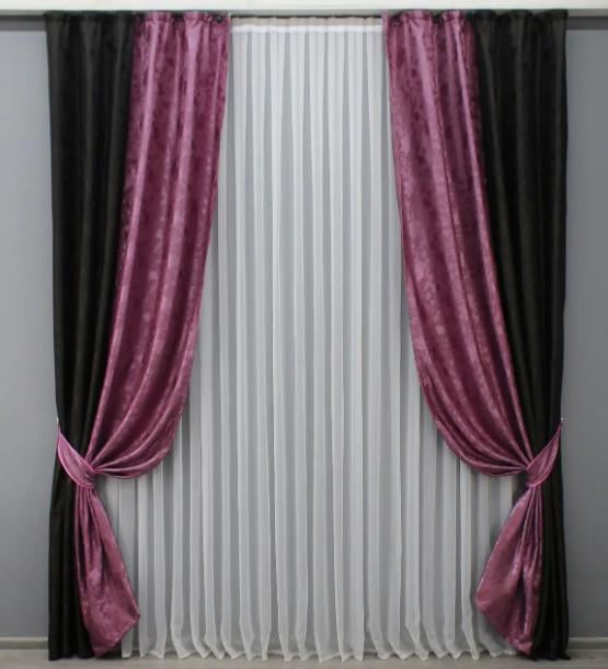 Комплект комбинированных штор жаккард 1,5х2,7 м 2 шт. Венге/Марсало (014дк/613-661ш)