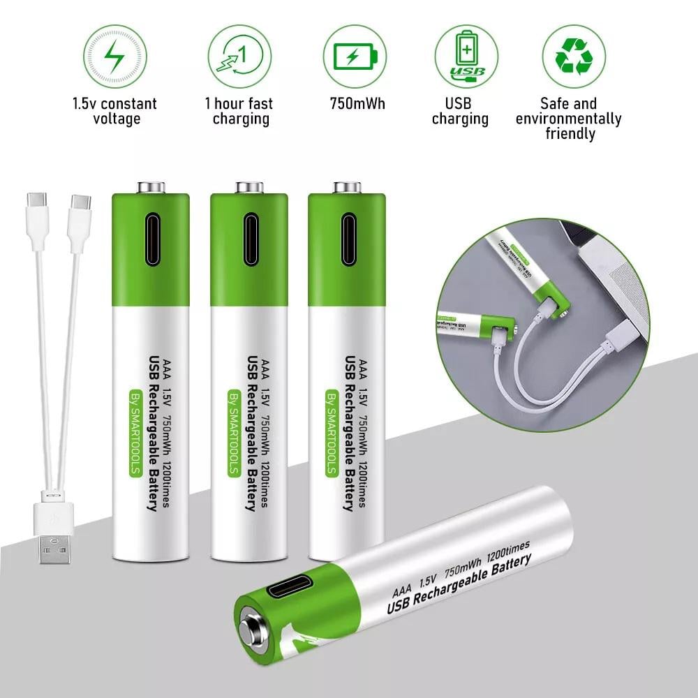 Батареї акумуляторні Smartoools AAA 500 mah зарядка Type-C 4 шт. Зелений (2355) - фото 2