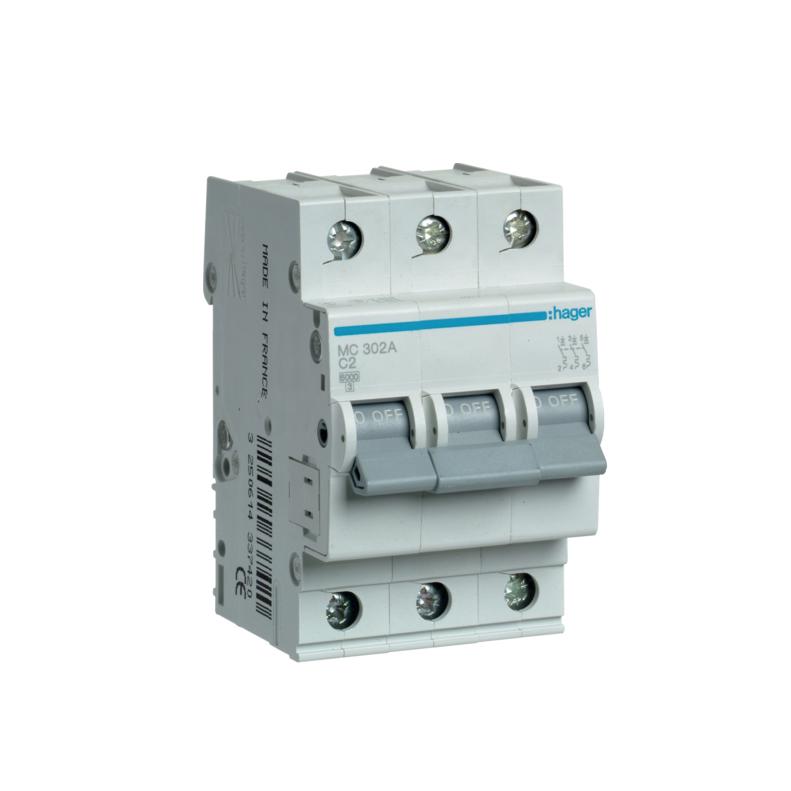 Автоматический выключатель Hager 3P 2A C 6 kA MC302A 3M