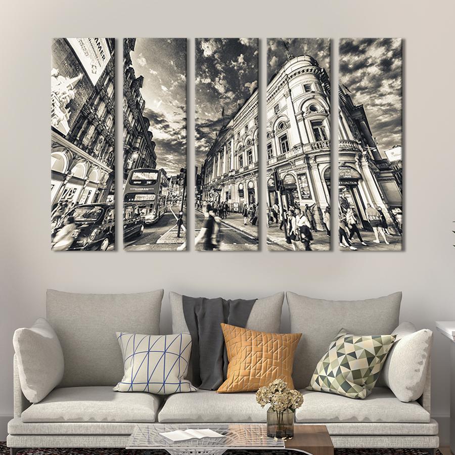 Модульная картина из 5 частей Чёрно-белая улица Лондона 155x95 см (365-51)