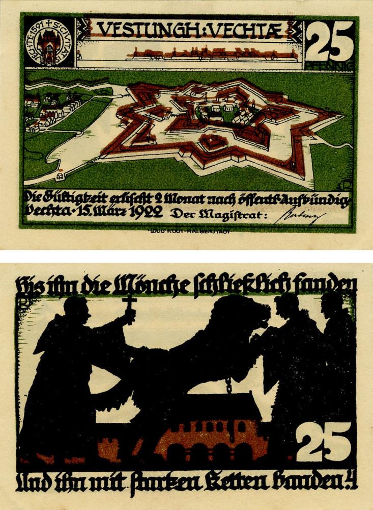 Коллекционная банкнота Германия Нотгельд 25 пфеннигов 1922 F-VF Хальберштадт Разновидность 1 (Б16091)