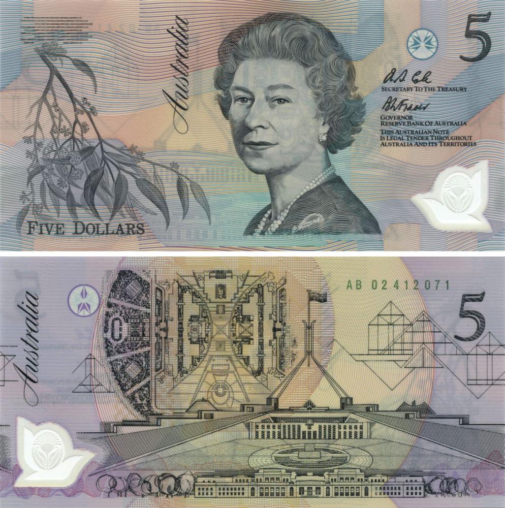 Коллекционная банкнота Австралия 5 долларов 1992 UNC P50a (Б10534)
