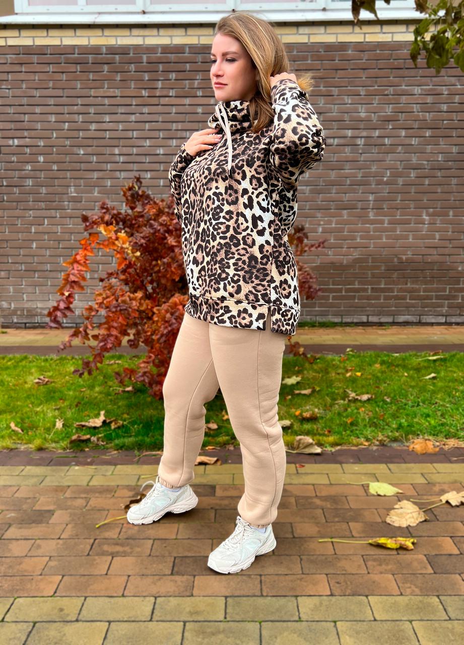 Худі оверсайз тринитка з начосом леопард р. 40-42 Бежевий (1539) - фото 2 Худі оверсайз тринитка з начосом леопард р. 40-42 Бежевий (1539) - фото 2