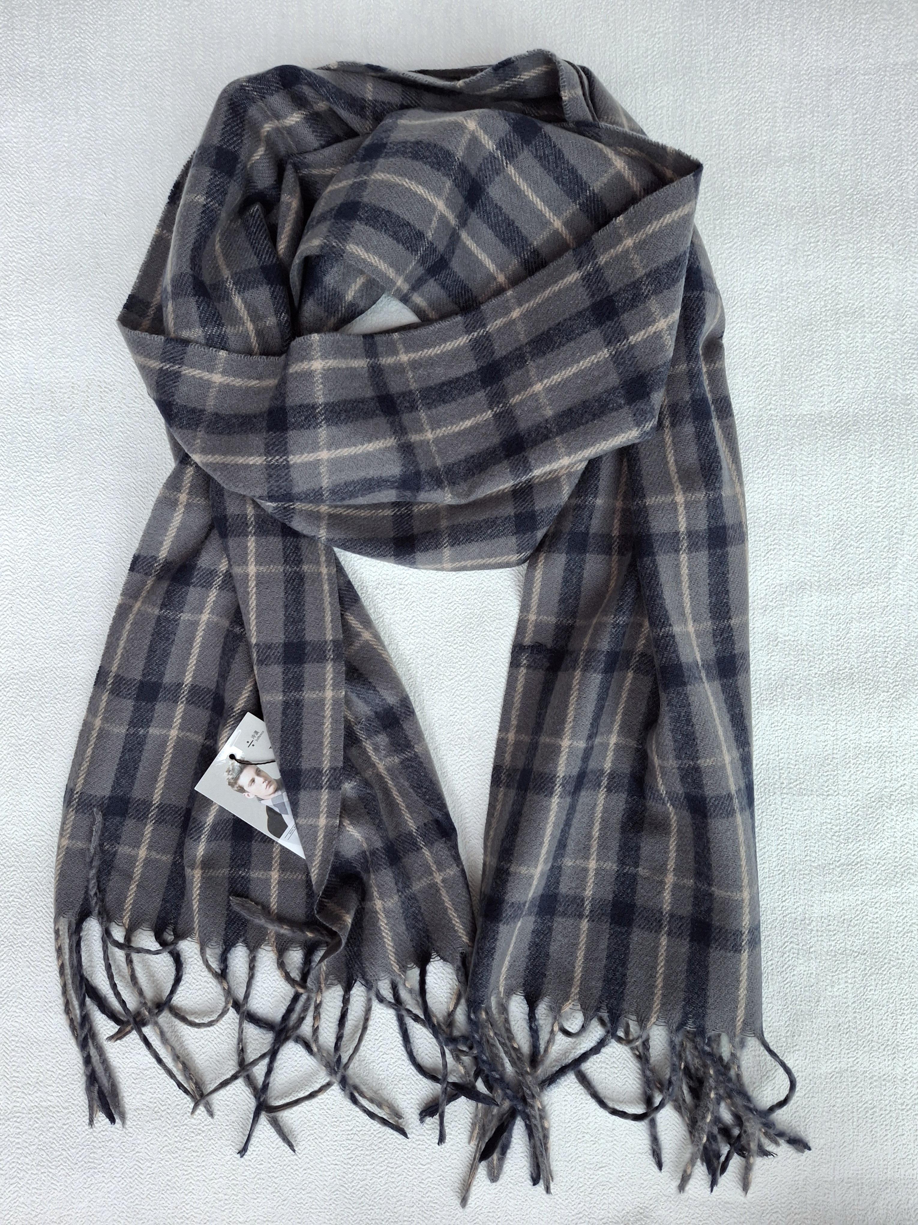 Шарф мужской Клеточка кашемир 170х40 см Серо-синий (30285153)