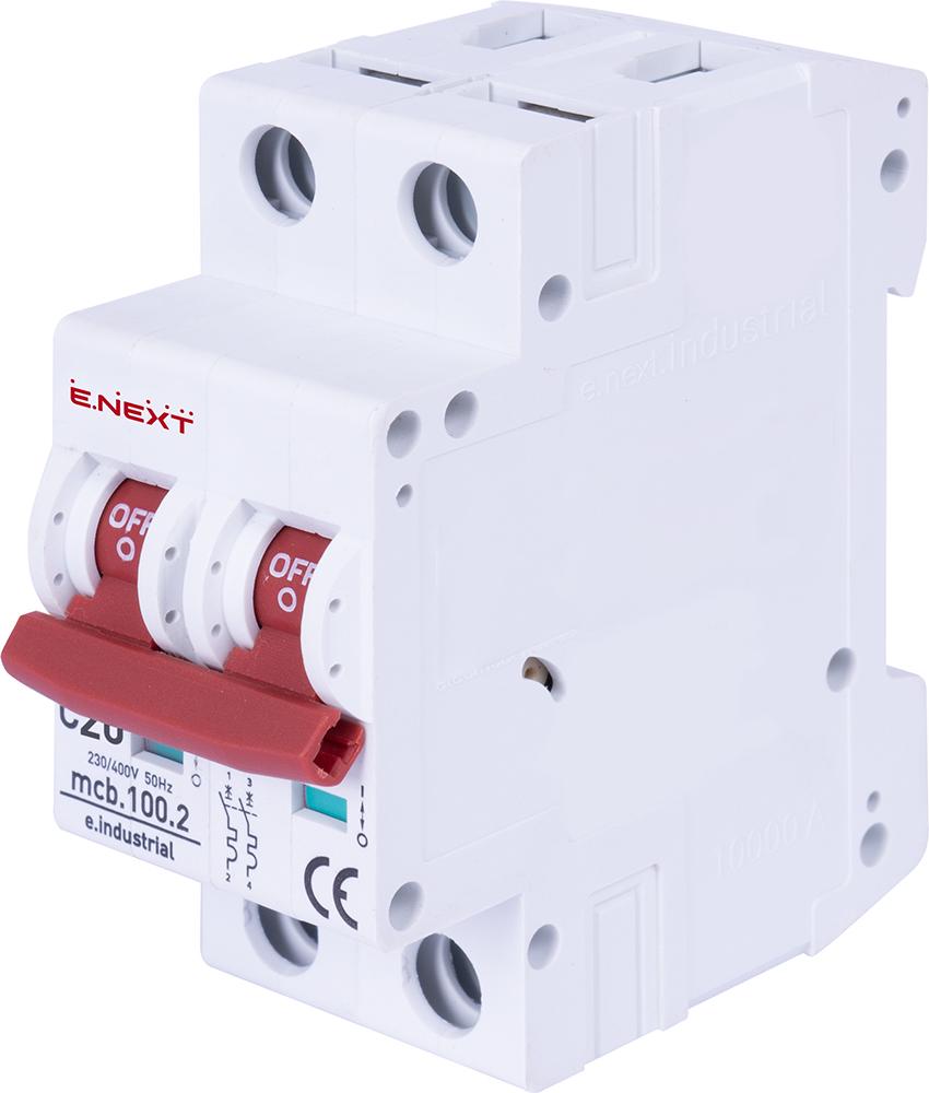 Автоматичний вимикач модульний E.NEXT e.industrial.mcb.100.2.C20 2 р 20А C 10кА (i0180013)