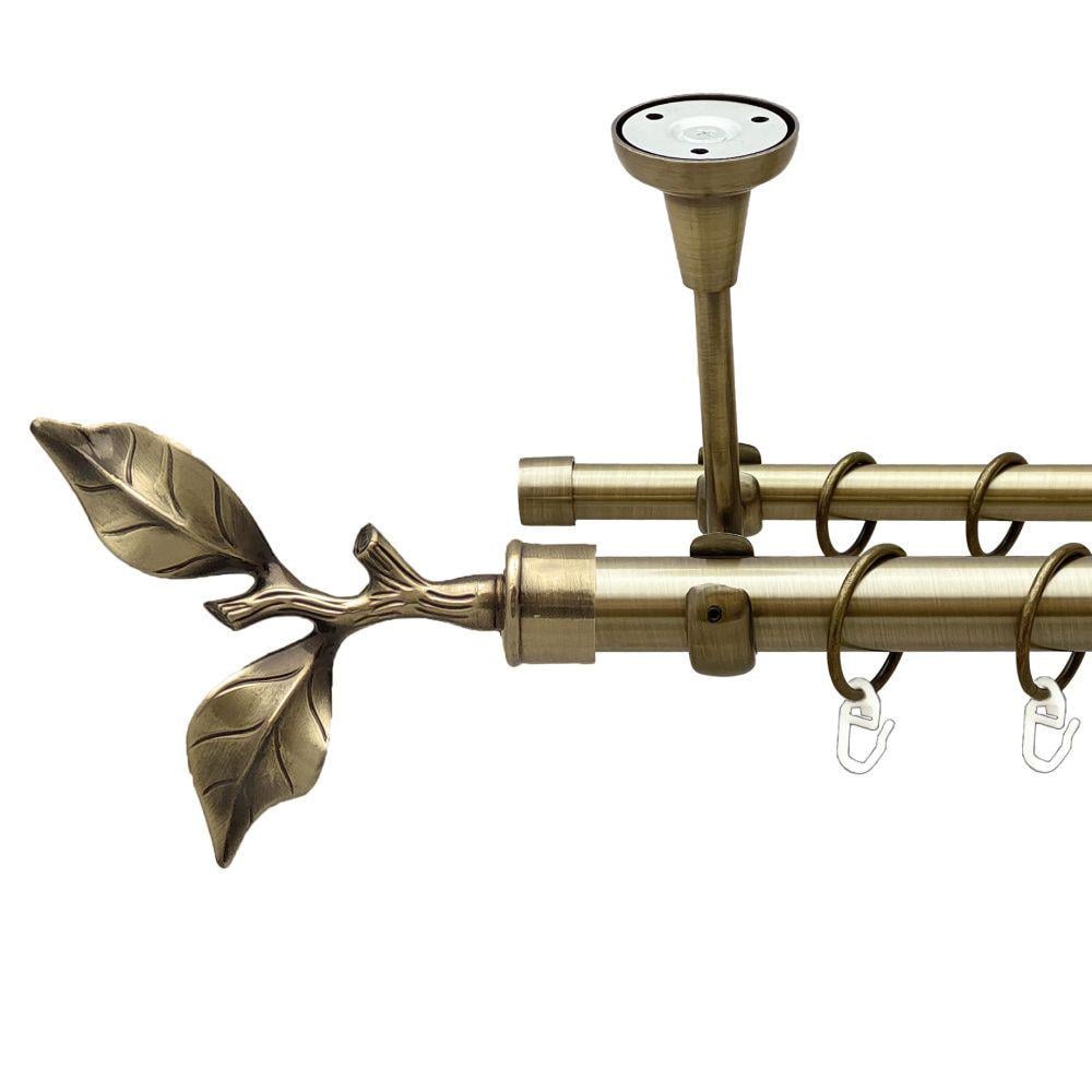 Карниз металевий Orvit Листок Троянди дворядний відкритий до стелі/гладка труба/кільце металеве Антик 25/16 мм 300 см (00-00018509)