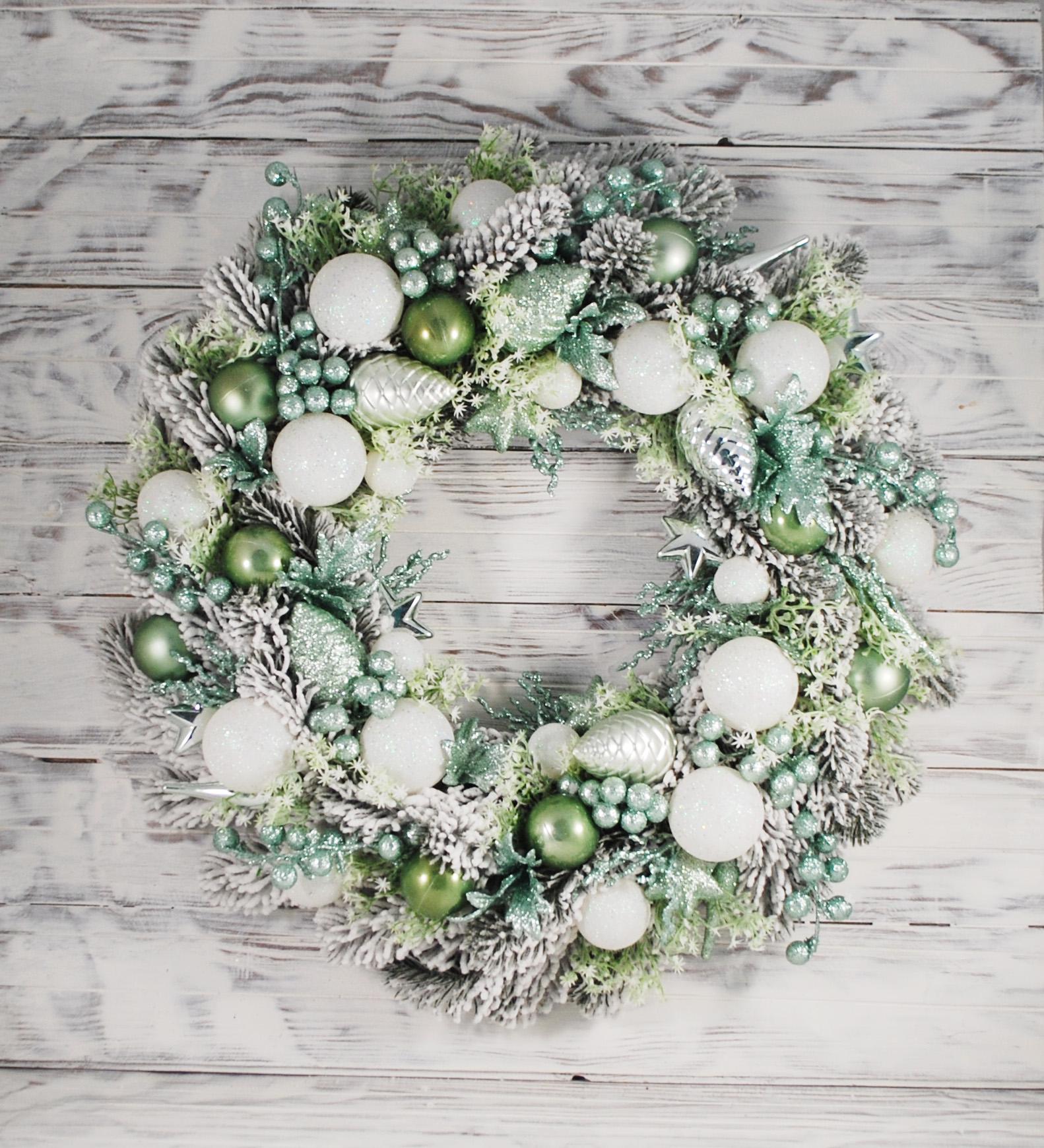 Вінок новорічний 43 см М'ятний/Білий (4933476) - фото 5