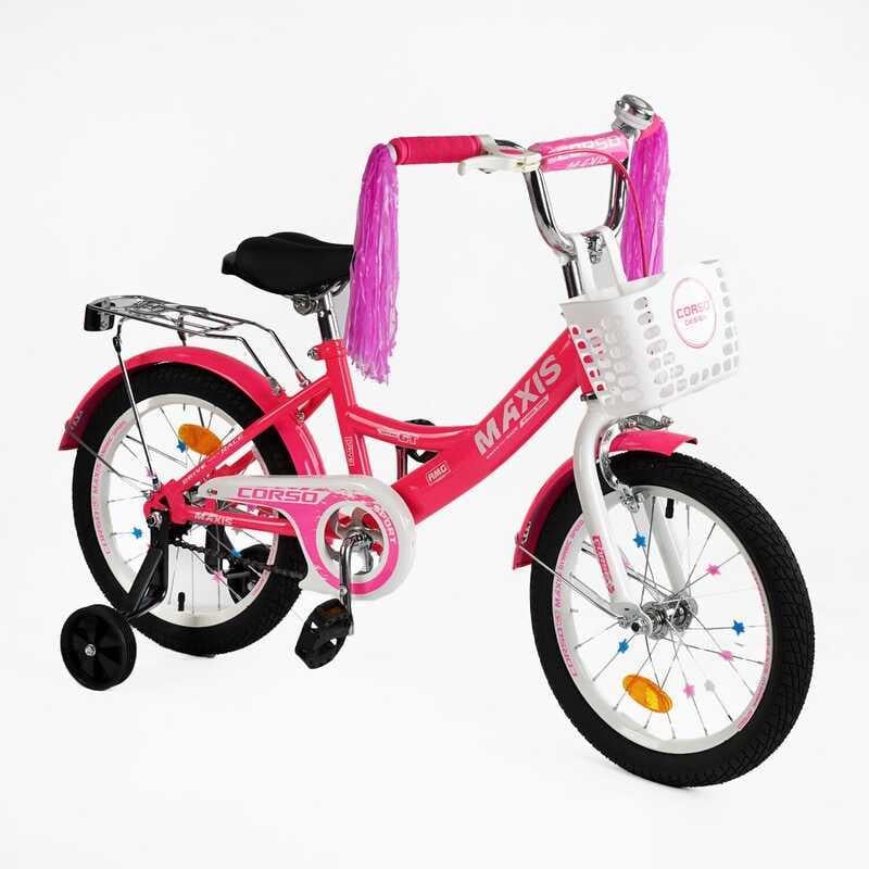 Велосипед Corso MAXIS 20" 2-х колесный корзина/ручной тормоз/звонок/дополнительные колеса Pink (163771)
