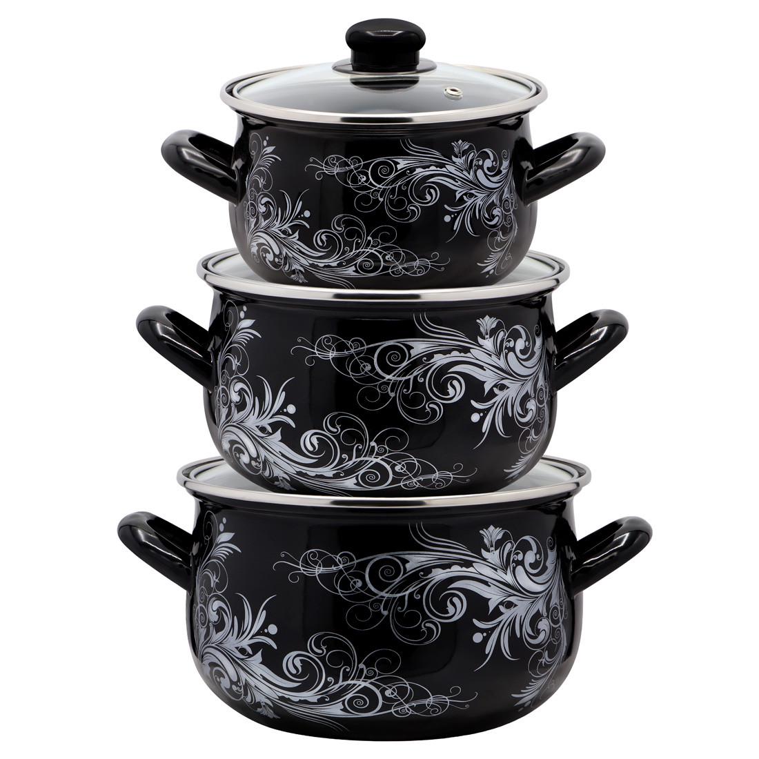 Набір каструль Interos Глибоке срібло 3 шт. емальовані Набір каструль Interos Глибоке срібло 3 шт. емальовані