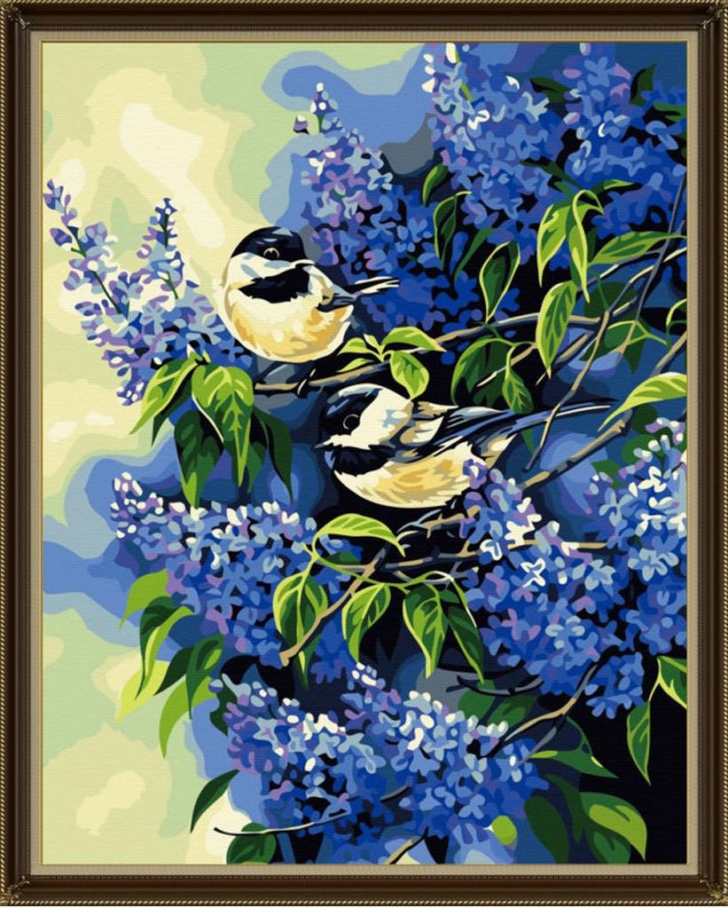 Картина за номерами Ідейка Пташки на гілках бузку 40x50 см (skl-КНО216)