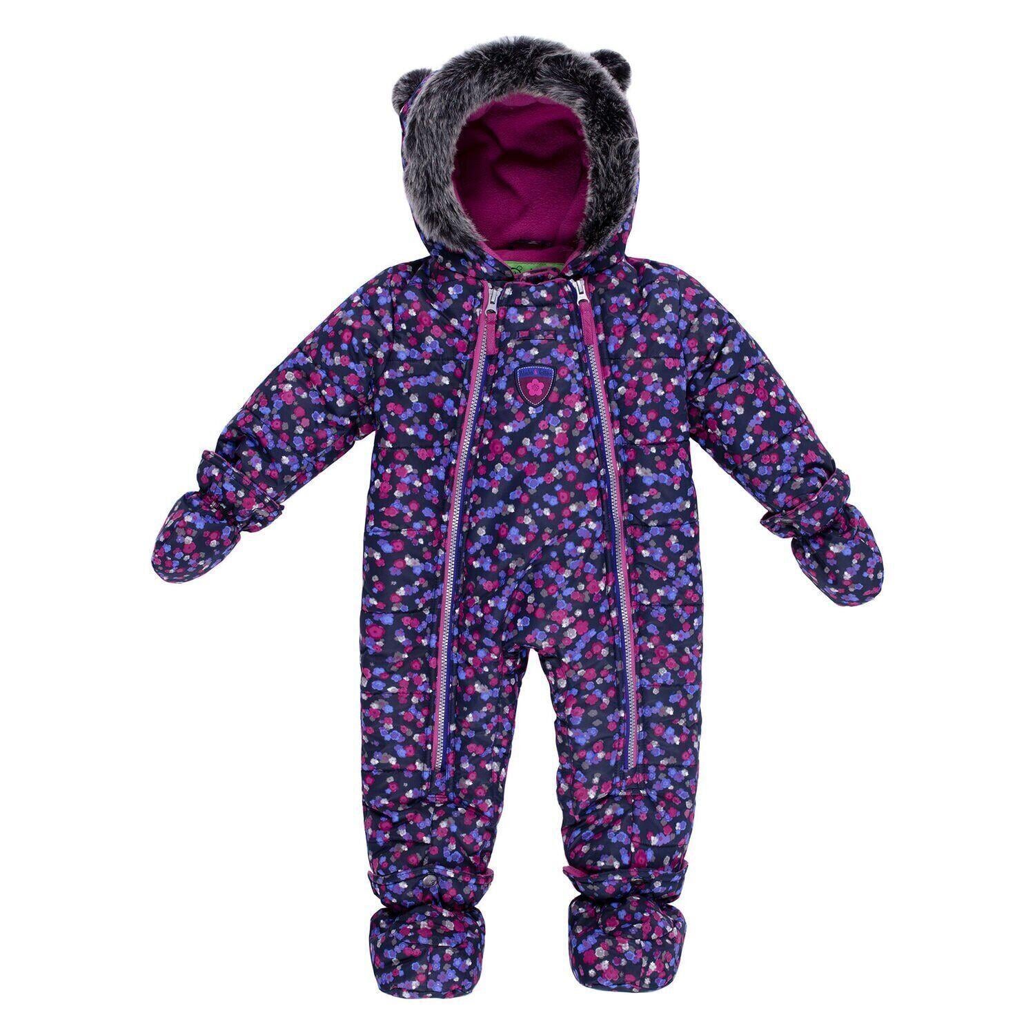 Детский зимний комбинезон цельный Peluche&Tartine F19M104BF для девочки 74-84 см Темно-синий/сливовый (F19M104BF-Marine-12m)