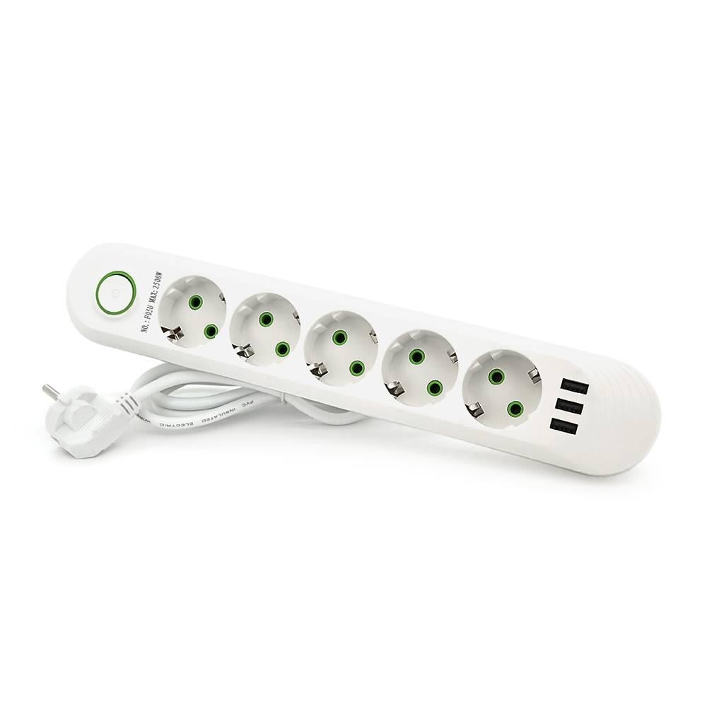 Фільтр мережевий F05U 5 розеток EU/3 USB перетин 2500W 3х0,75 мм 1,5 м Box White (43774)