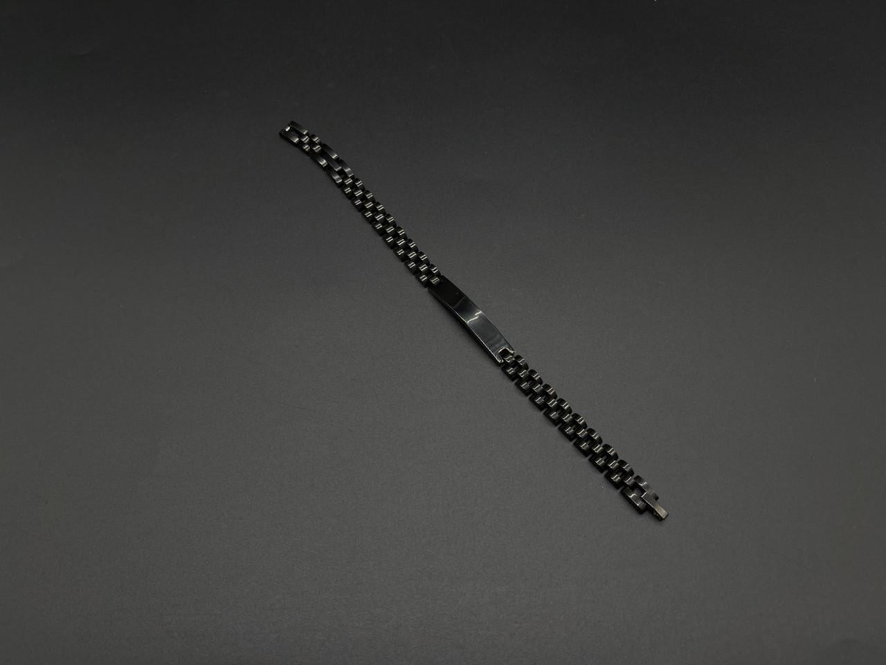 Браслет на руку с металлической вставкой под гравировку стальной 215 х 7 х 1.8 мм Черный (CT-022)