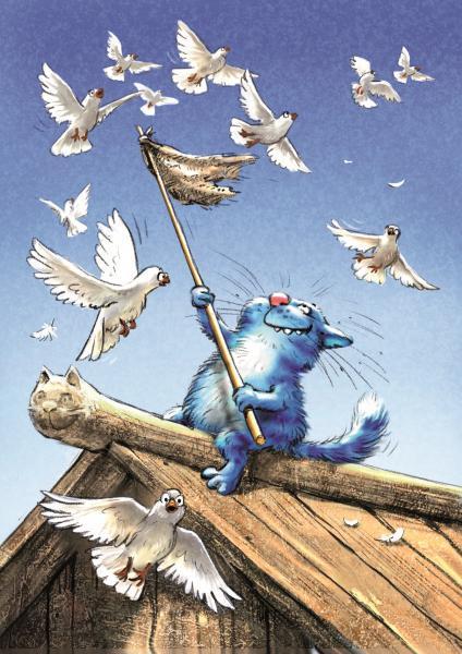 Картина по номерам Strateg Животные Котик с птицами 30х40 см в термопакете (SS-6383-mt)