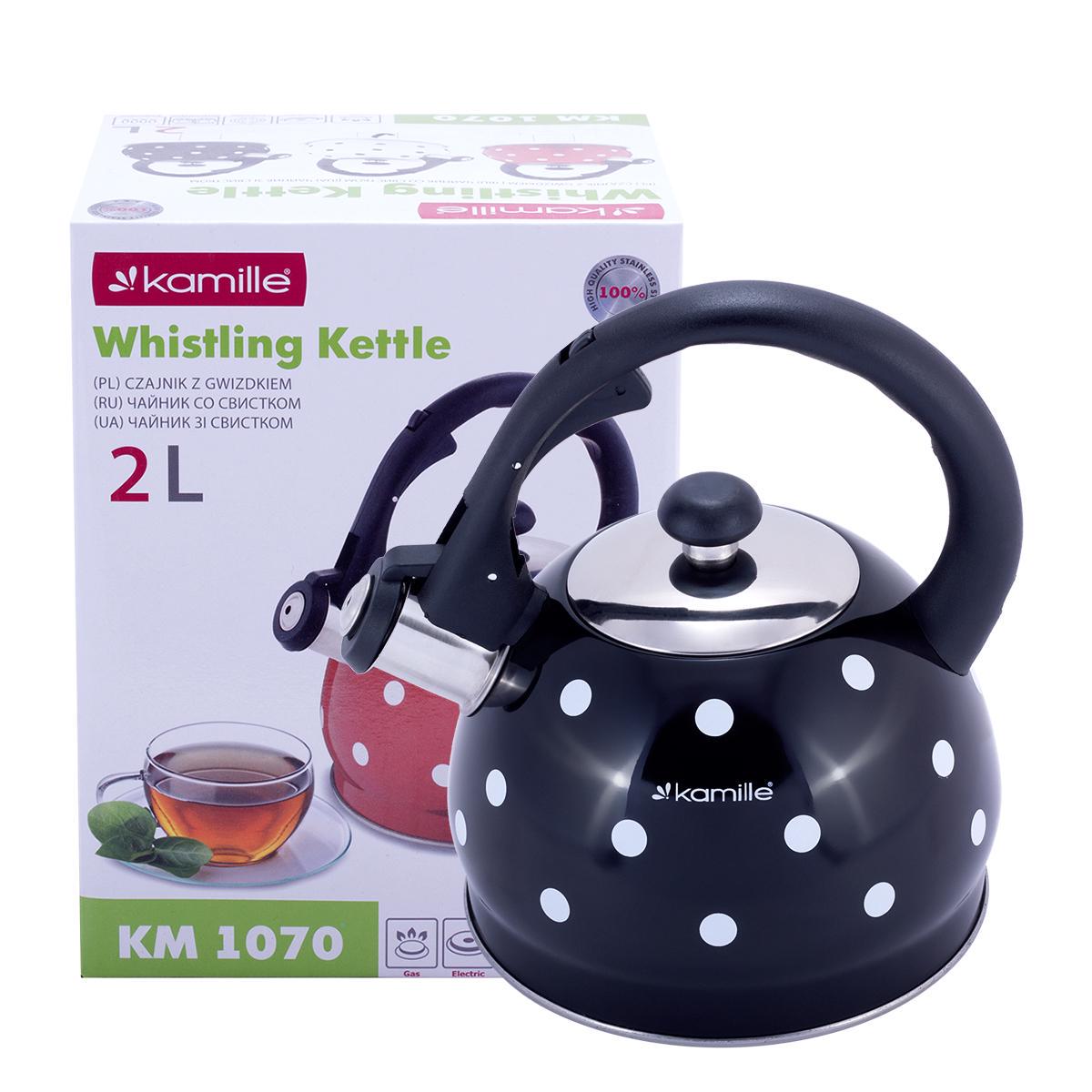 Чайник со свистком Kamille KM-1070 из нержавеющей стали в горошек 2 л Черный (150-84-1070BL) - фото 6