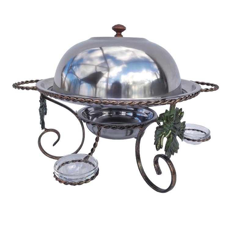 Садж Виноградный лист витый с соусницами и крышкой 36 см Серебряный (93-88-43) Садж Виноградный лист витый с соусницами и крышкой 36 см Серебряный (93-88-43)