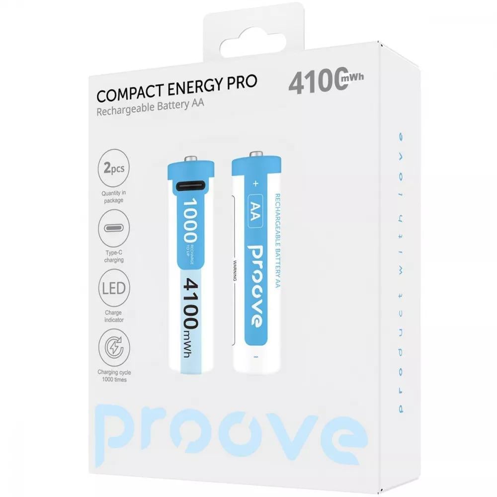 Аккумуляторные батарейки Proove AA Type-C Compact Energy Pro 4100 mAh Lithium-ion 2pack White (RBCE40702002) Аккумуляторные батарейки Proove AA Type-C Compact Energy Pro 4100 mAh Lithium-ion 2pack White (RBCE40702002)