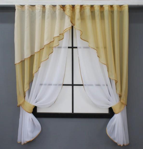 Шторы кухонные с ламбрекеном 280х170 см Янтарный/Белый (091к 52-0969)