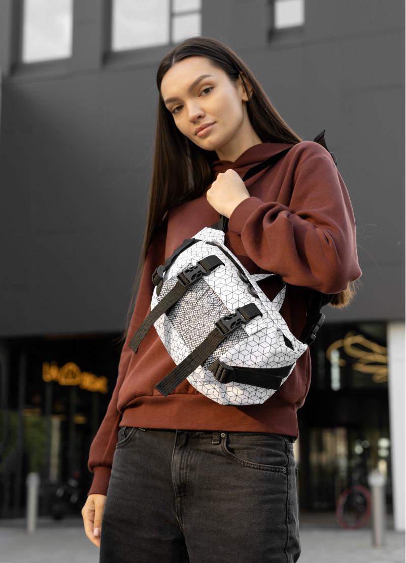 Поясная женская сумка-бананка Sambag DynamicDart принт Square 38×21×7 см (80411150)